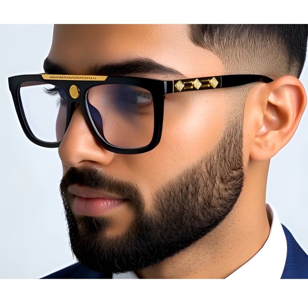 Glasses Black Gold Frame Designer Fashion Eyeglasses Men Trendy Street‎ Wear New